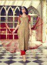 Beige And Red Embroidered Work Designer Pant Style Suit