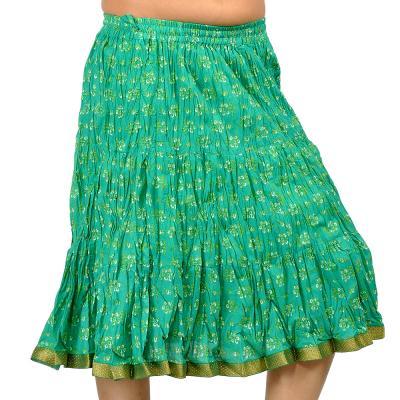 Ethnic Rajasthani Green Cotton Short Skirt