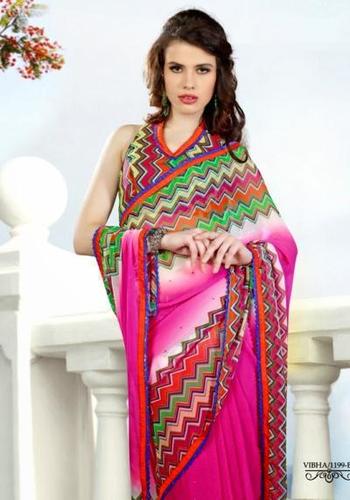 Georgette Saree In Double Shades With Light Stones