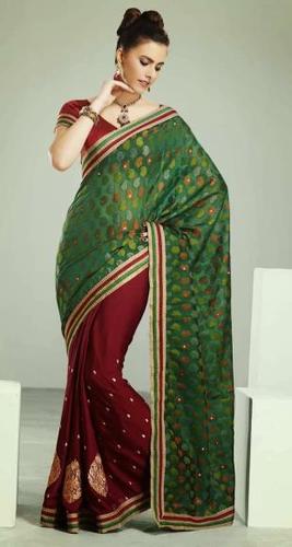 Half Brasso Net And Half Jacquard Saree