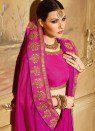 Lace Work Rose Pink Faux Chiffon Traditional Saree