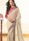 Off White Net And Georgette Party Wear Saree