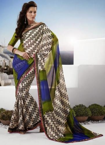 Georgette Multicolor Marble Print Saree with Blouse