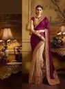 Strange Beige And Maroon Net Half N Half Designer Saree