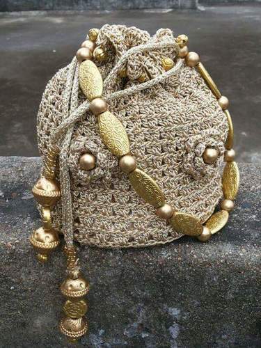 Golden Crochet Potli Bag