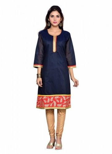 Chanderi Silk Fabric With Lace Work Incredible Readymade Kurti