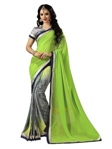 Green Saree With Georgette With Georgette Print