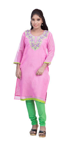 Pink Jute Embroidered Kurtis