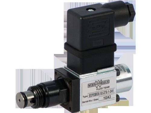 Proportional Pressure Relief Valve - M16 x 1.5 Thread, 25 mm Solenoid Edge Length, Low Hysteresis Response, Fast and Accurate Operation