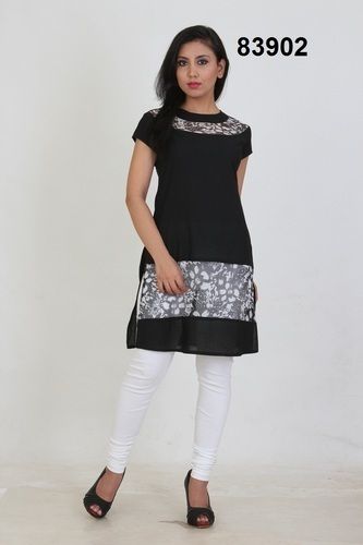 Cotton With Printed Net Short Kurti