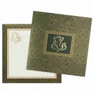 Designer Wedding Card In Green And Golden Combination