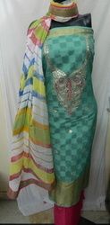 Sea Green Banarasi Silk Gota Patti Suit