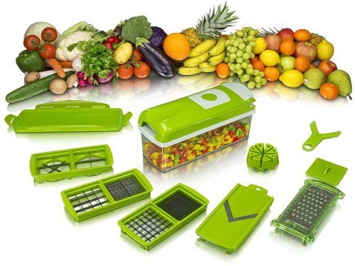 Genius Nicer Dicer Fusion | 13 Pieces | Emerald Green | All Slicer |  Slicing | Dice | Cutting Device | TV NEW & Nicer Dicer Chef (15 Pieces) |  Fruit