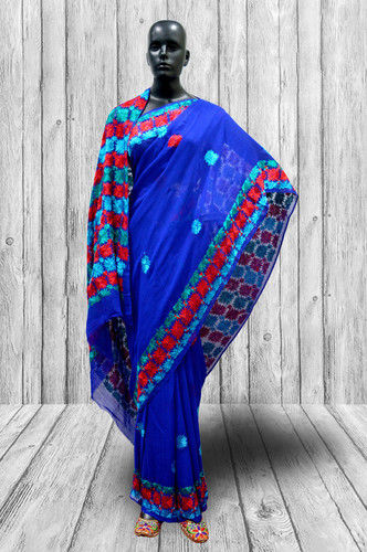 Blue Phulkari Saree