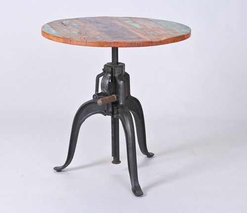 Cast Iron Crank Table With Wood Top