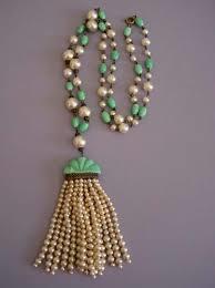 French Green Glass Artificial Pearl Necklace