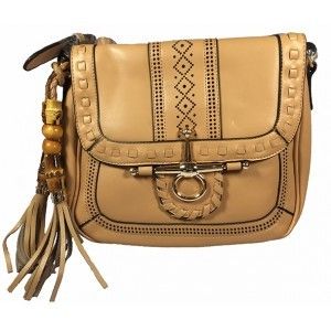 Tan Yellow Sling Bag With Side Beads