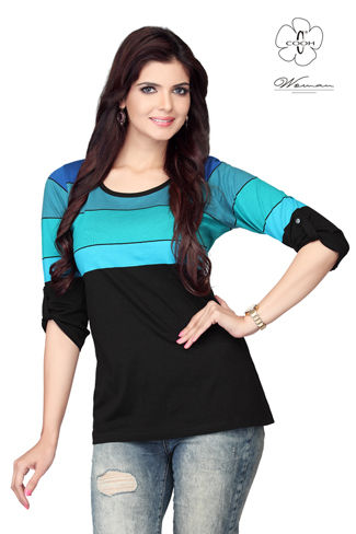 Blue And Black Striped Ladies T-Shirt