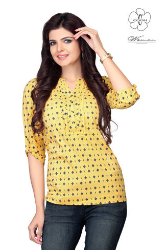 Yellow Geometrical Print Ladies T-Shirt