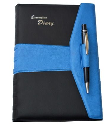 Black Foam Executive Diary With Blue Strip Pen Holder