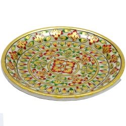 Floral Pattern Round Marble Plate