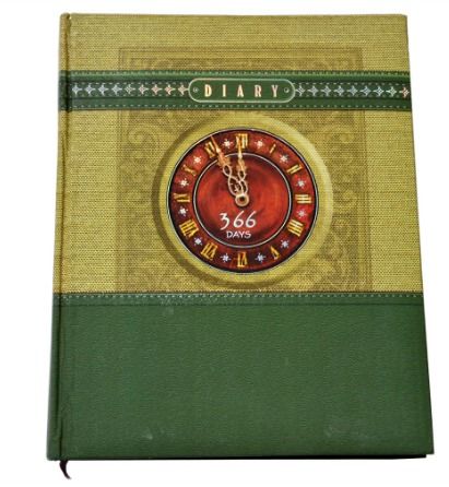 Green Hard Cover Executive Diary Having Clock Diagram