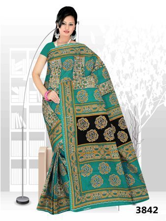 Unpolished Printed Cotton Saree 3842