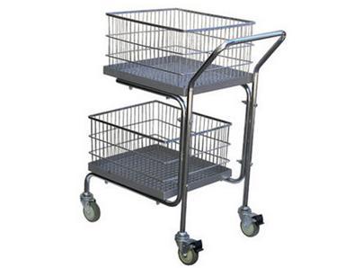 Steel Construction Double Tray And Double Basket Mail Cart