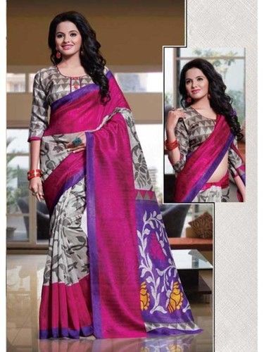 Pink and Ash Colour with Purple Border Bhagalpuri Saree With Unstitched Blouse