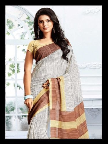 Brown and Zig Zag Printed Georgette Saree with Unstitched Blouse