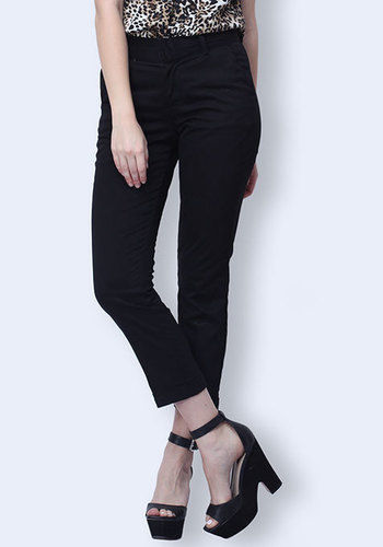 Fold Up High Waist Pants - Black