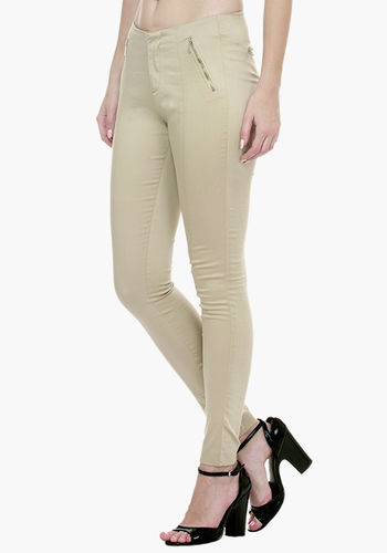 Womenss Beige Skinny Trousers With Pockets  Styledupcouk