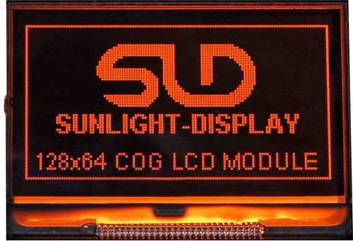 Graphic LCD Module - 128x64 Dots, FSTN Transflective Display with Amber LED Backlight, ST7565R Controller, 8bit Parallel Interface, RoHS Compliant, Wide Operating Temperature Range