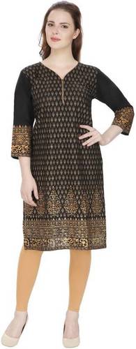 SWAGG Black and Golden Block Printed Kurti