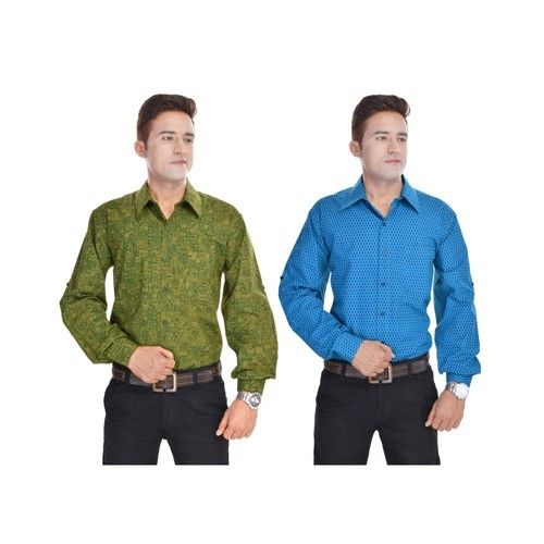 Green and Blue Cotton Shirt Combo