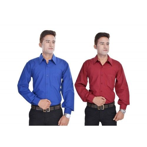 Maroon And Blue Cotton Shirt Combo