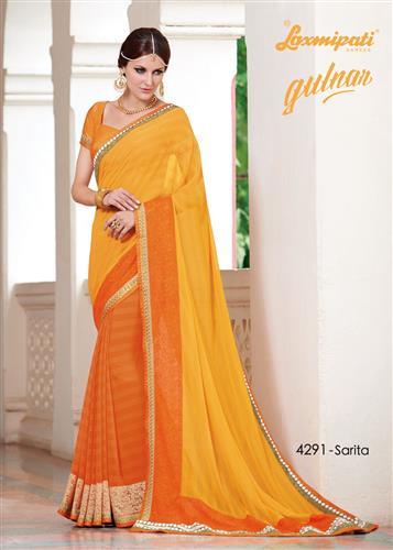 पीली और नारंगी शिफॉन साड़ी