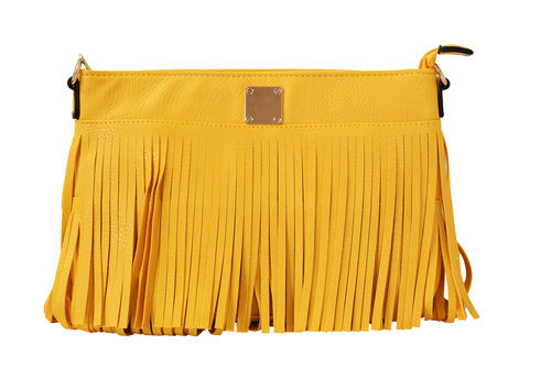 Schmick Yellow Pu Leather Cross Body Fringe Bag For Women