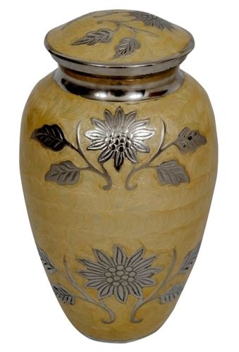 Black Yellow Flower Brass Metal Urn