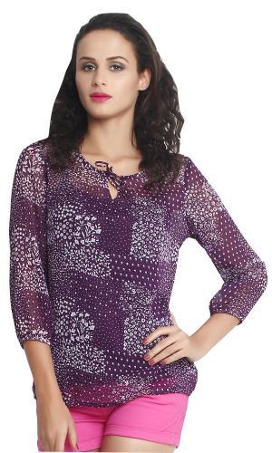 Indian Poly Chiffon Purple Print Top