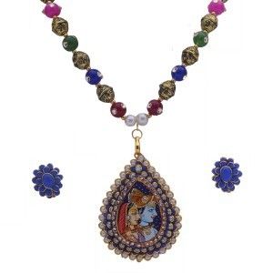 Radha Krishna Painted Pendent Set Inside Diameter: 90 Millimeter (Mm)