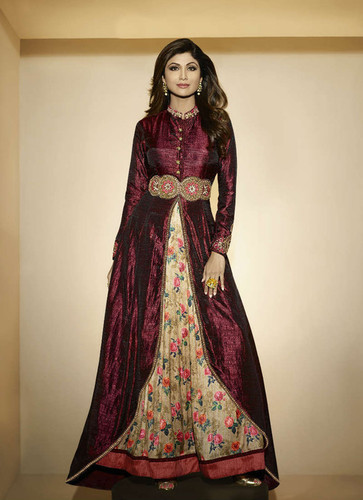 मैरून और बेज फ्लोर लेंथ सलवार सूट
