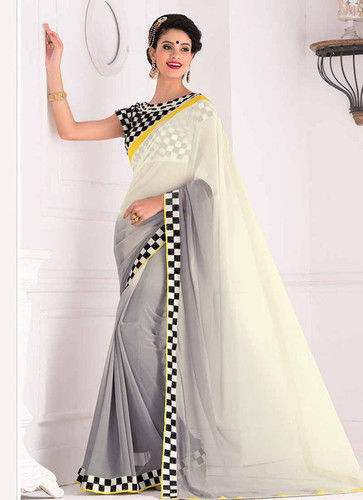 White And Grey Designer Saree