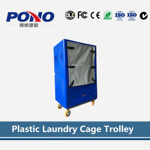 Blue And Black Pono-8002 Heavy Duty Wheeled Plastic Laundry Cage Trolley For Laundry Transport