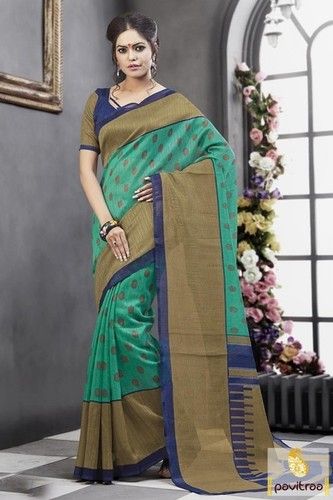 Dark Sea Green Color Wide Border Silk Saree