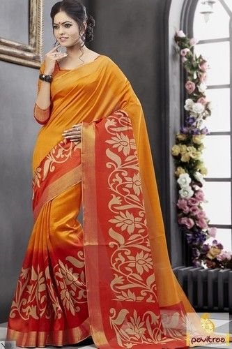 Double Shaded Red and Yellow Saree