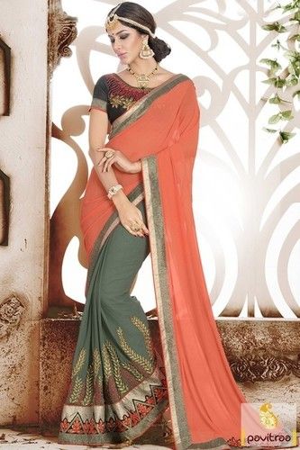 Ethnic Wear Best Peach And Grey Half Saree