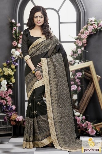 Grey and Black Printed Fancy Saree