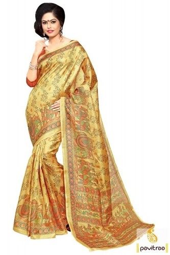 Light Yellow Silk Khadi Saree