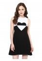 Womens Sleeveless Colorblock Heart Applique Shift Dress Black